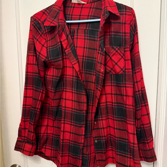Hippie Rose Tops - Hippie Rose Red and Black Plaid Shirt